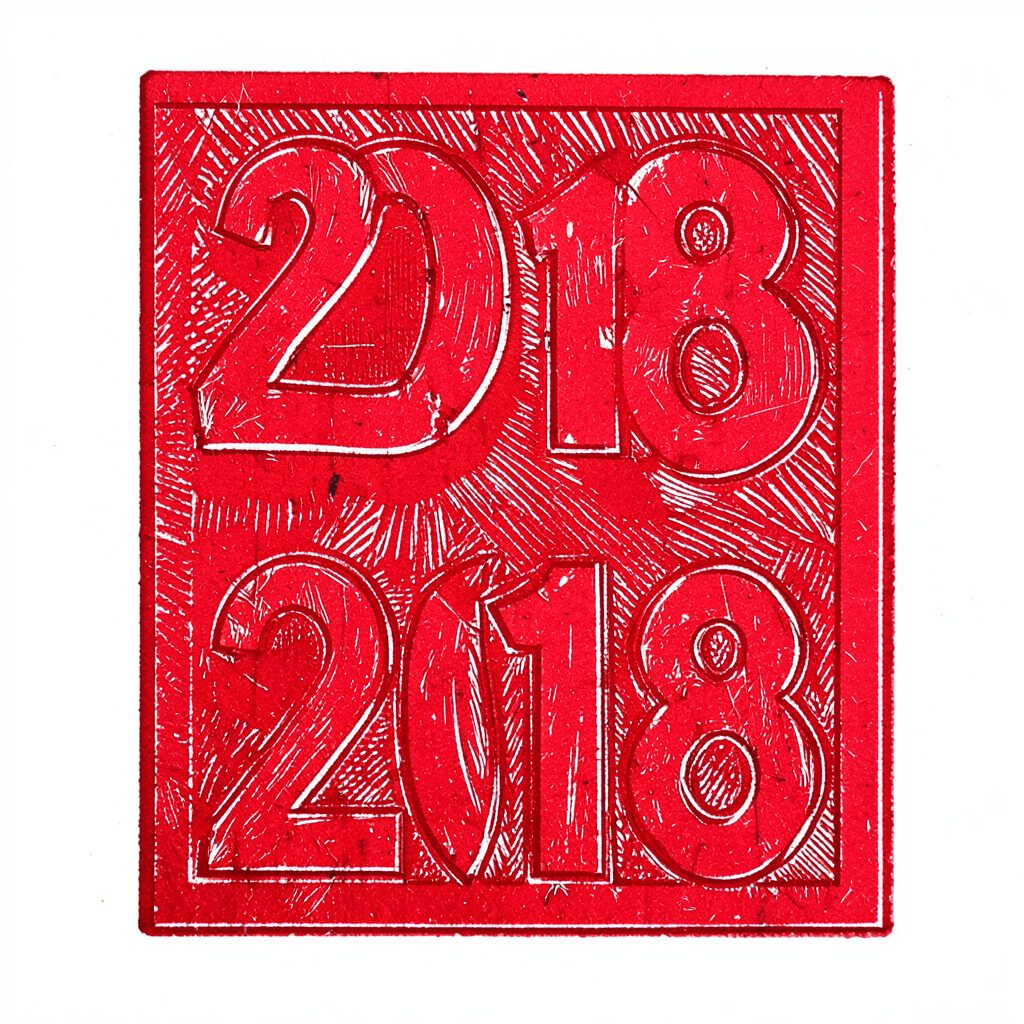 Emblema del horóscopo chino 2018 con caracteres y un perro estilizado en tinta roja y negra sobre fondo claro